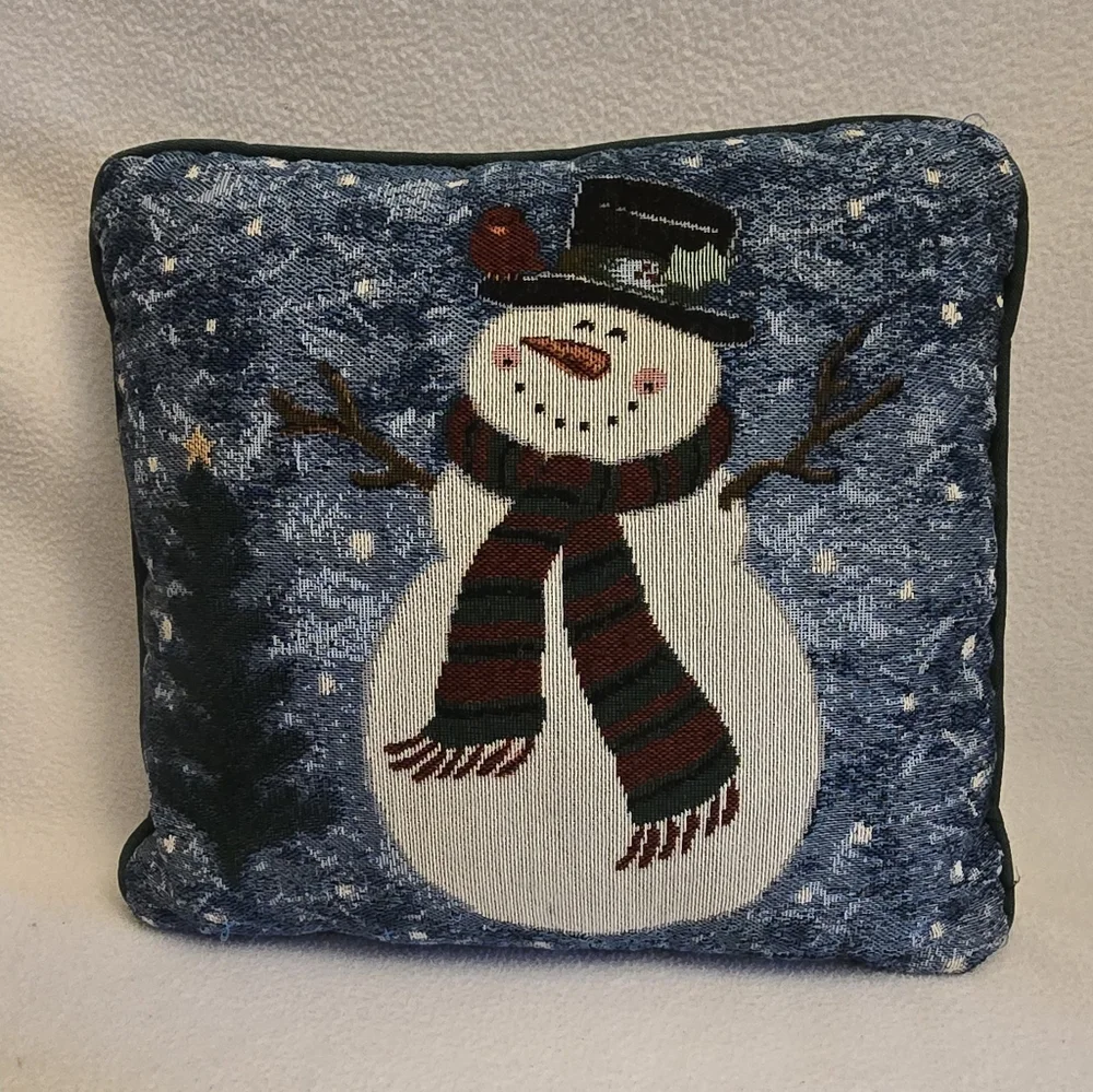 Cozy Snowman Holiday Pillow - Blue and White